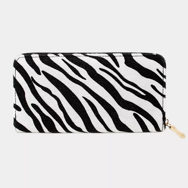 NEW Women's Zebra,Tiger Stripes Animal Print Faux Fur Zippered Clutch Wallet