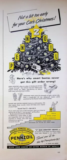 1941 Pennzoil Vintage Print Ad Car Engine Christmas Tree Gift Pennsylvania Oil