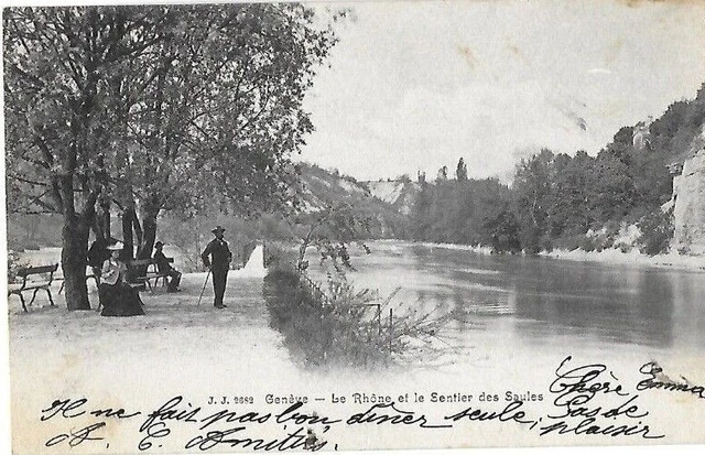 CPA carte postale ancienne Genève les bords du Rhône belle animation