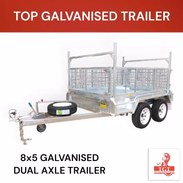 8x5 TANDEM TRAILER LADDER RACKS 600MM CAGE TOP GALVANISED TRAILER 2000KG ATM