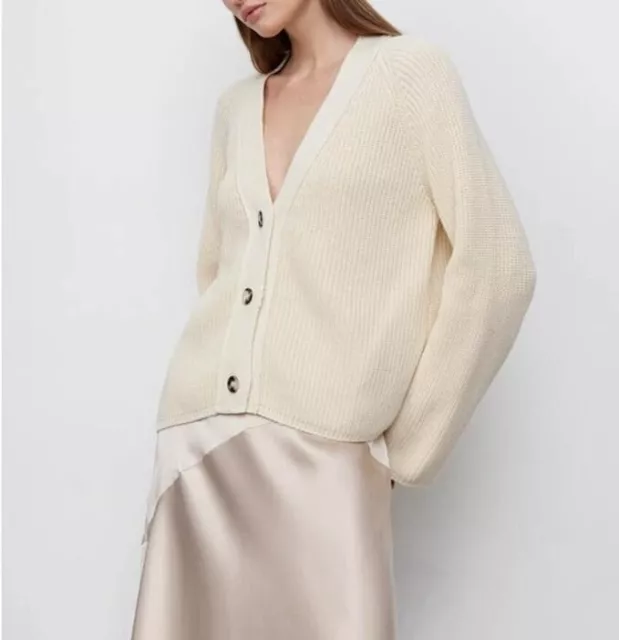 Zeagoo Cream Sweater Cardigan Chunky Knit Buttoned V Neck Women's Size XL