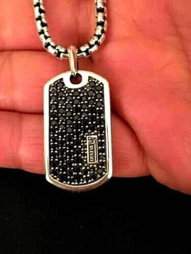2Ct Black Diamond Lab Created Men Dog Tag Pendant 14k Yellow Gold Plated Silver