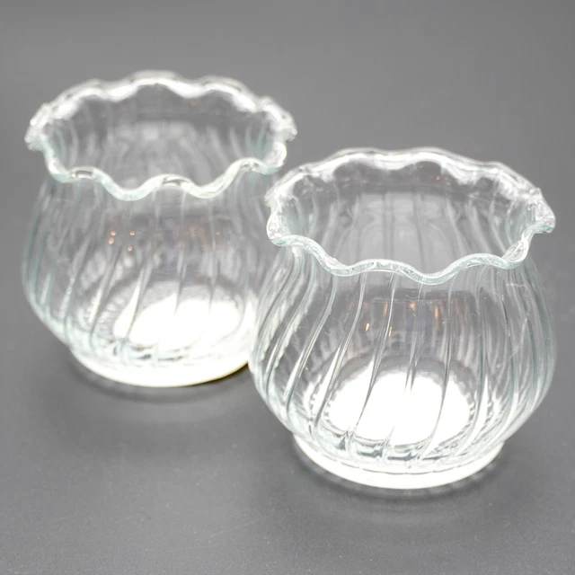 Indiana Glass LOT (2) Clear Glass Small Crimped Jar Votive Candle Holder 3" USA