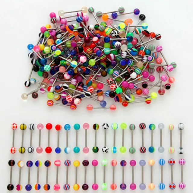 10/30/50X Tongue Nipple Eyebrow Bar Bars Body Piercing Jewellery Rings Makeup'EL