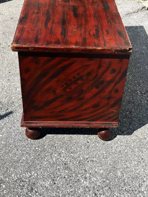 good pa red painted blanket chest turned feet lancaster county bold color 1830s
