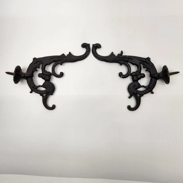 2 PCS Large Antique Victorian Iron Wall Mounted Decorative Coat Hat Hook Hanger