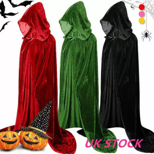 Hooded Velvet Cloak Robe Medieval Witchcraft Cape Costume Halloween Fancy Dress 2