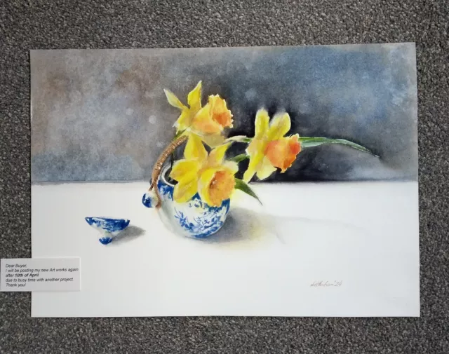 Original, Not A Print , watercolour painting signed by myself. Daffodils . A3