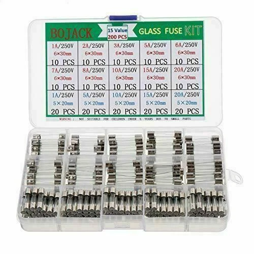 BOJACK 15 valeurs 200 pièces Kit d'assortiment de fusibles en verre à fusion ...