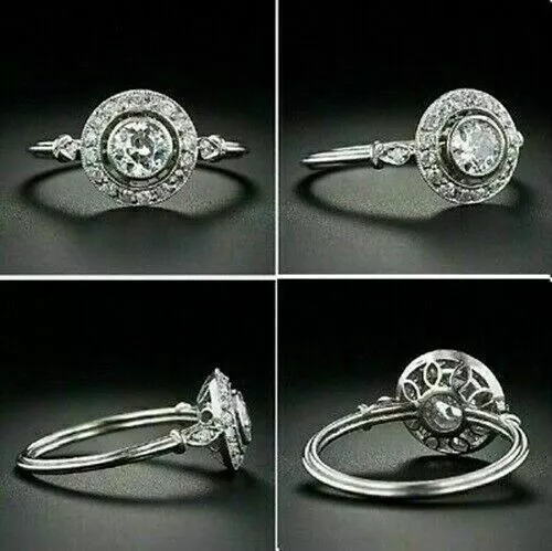 2.84 Ct Round Cut Lab-Created Diamond Target Halo Style 1920's Old Vintage Rings