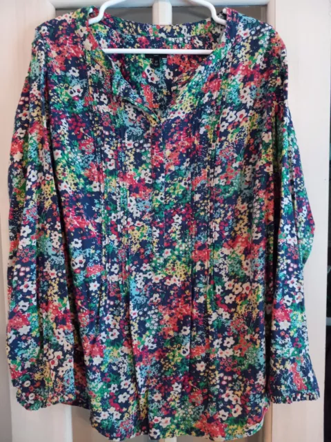 Talbots Woman Size 2X  Multicolored Floral Pleated Front Blouse Boho Style