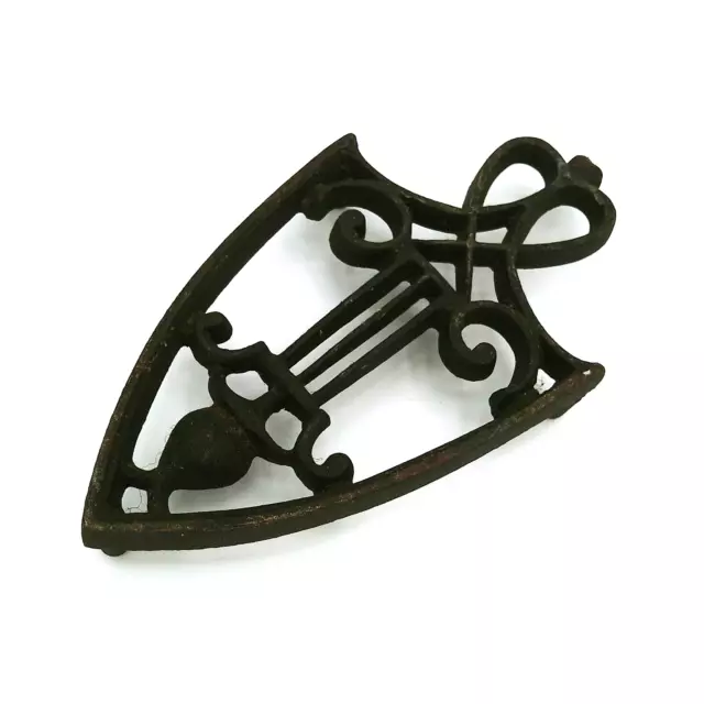 Vintage 7" Cast iron Brass Sad Iron Shaped Trivet Kitchen Stand Footed Unique