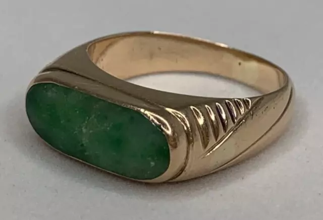 18k Gold Ring Jade Jadeite Saddle Men Chinese Deep Green Vintage Size 10 Yellow