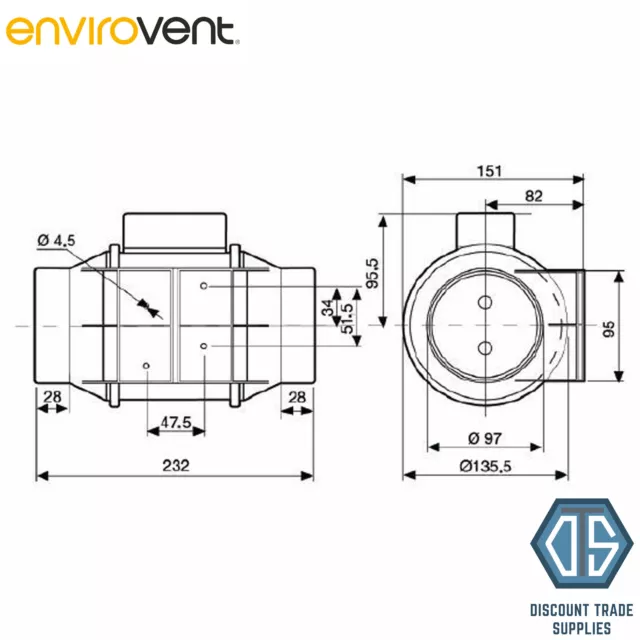 Ventilateur extracteur minuterie en ligne 230 V Envirovent SILMV160/100T 2