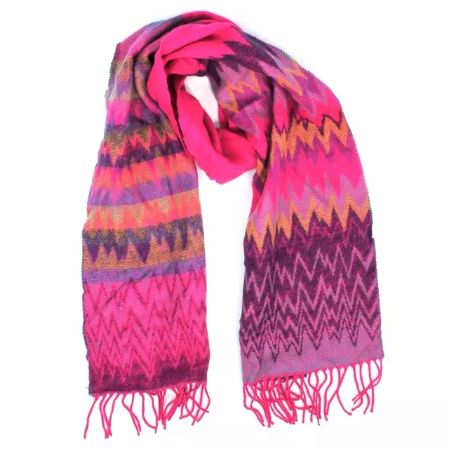 Croft & Barrow Women's Pink Multi Zig Zag Super Soft Acrylic Fringed Scarf NEW