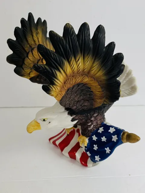 Patriotic Majestic American Bald Eagle Perched on Old Glory Ceramic Figurine