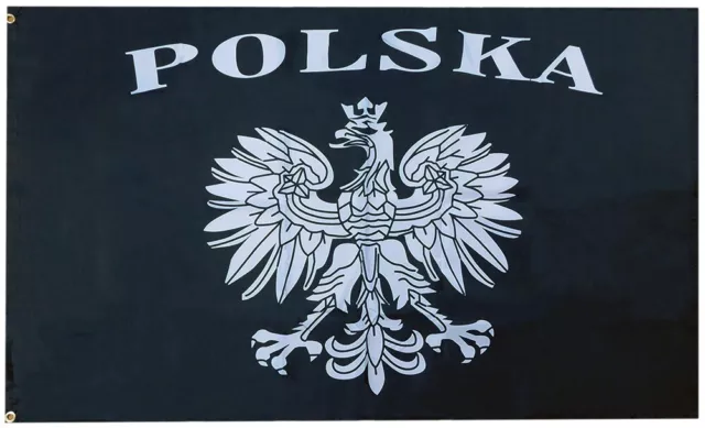 3x5 Polska Poland Eagle Blackout Premium 100D Woven Poly Nylon 3'x5' Flag Banner