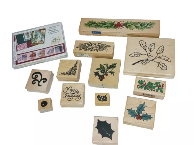 Christmas Holly Leaves & More Rubber Stamp Lot Scrapbooking Card Making See D's