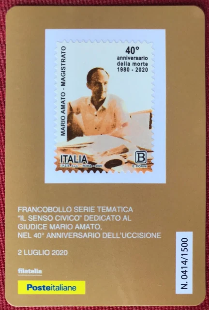 Italia 2020 Mario Amato Magistrato Giudice Tessera Filatelica Francobollo