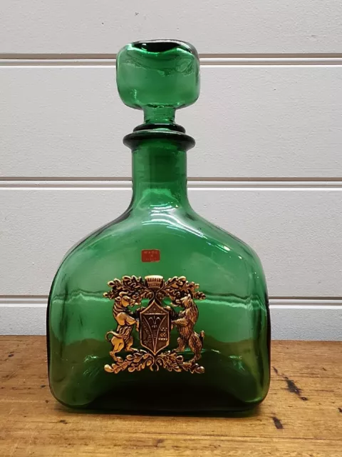 Vintage Green Glass Genie Decanter Bottle with stopper  Italy