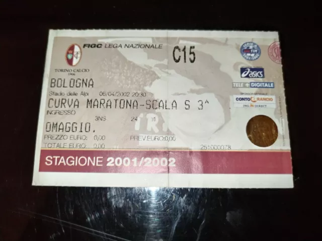 ⚽️ Biglietto TORINO BOLOGNA Serie A 2001 2002 CURVA MARATONA Ticket ⚽️