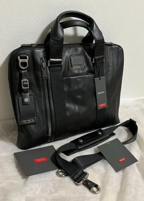 Tumi Alpha Bravo Aviano Slim Brief Shoulder Bag Leather Brown Travel Used