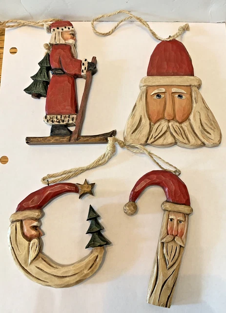 4 Lori Miller Christmas Santa Ornaments Old World Primitive