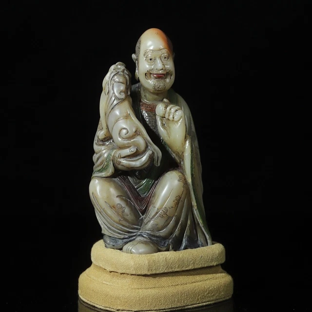 Chinese Exquisite Handmade Lohan carving Shoushan Stone Statue