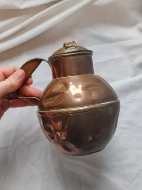 Guernsey Copper Lidded Milk Creamer Jug, 19th Century Antique Victorian Pint