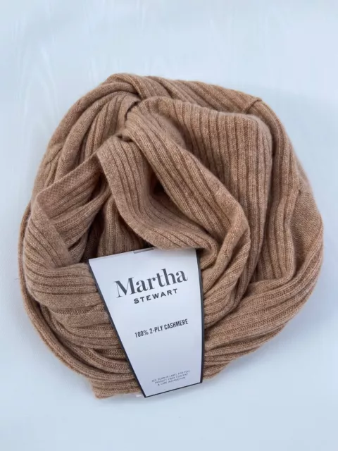 Martha Stewart 100% Cashmere Tan Camel Light Brown Ribbed Infinity Scarf NWT