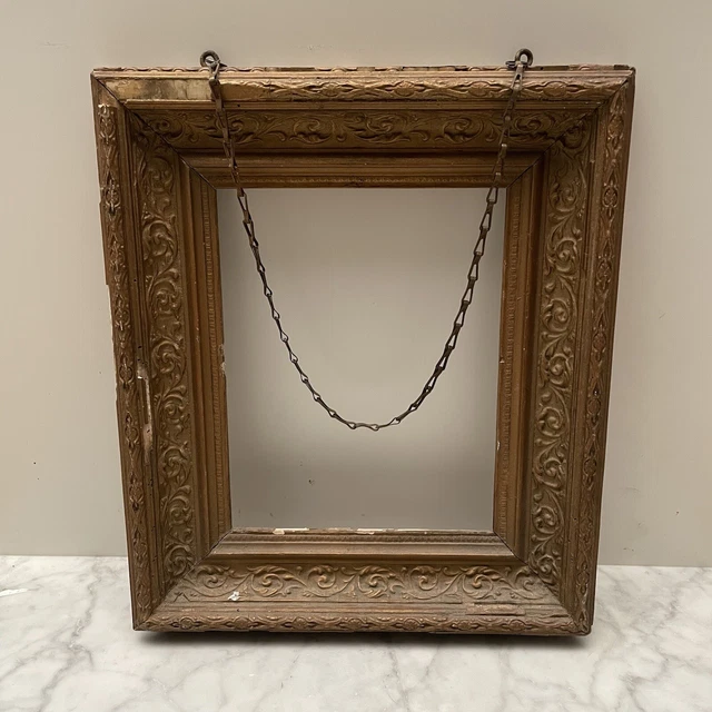 ORNATE ANTIQUE GILT picture frame with original chain vintage
