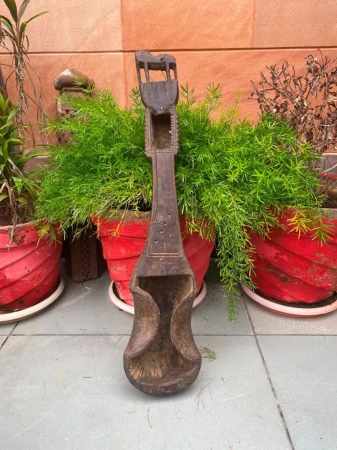 1800's Ancient Old Wooden Hand Carved Elephant Figure Tribal Music Instrument