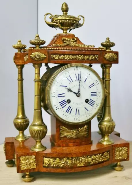 Rare Antique 19thC French Burr Amboyna & Bronze Ornate Striking Mantel Clock