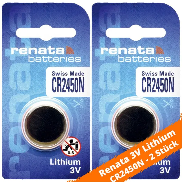 2 x Renata CR 2450N 3V Lithium Knopfzelle Batterie im Blister mit Absatz NEU
