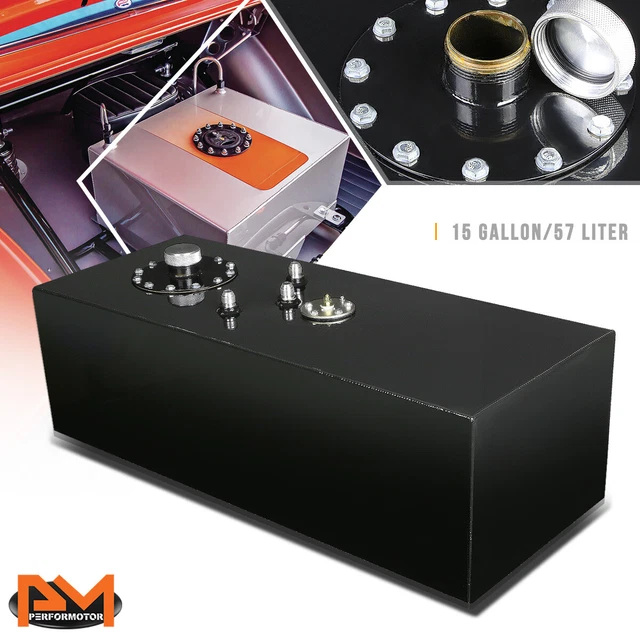 15 GALLON TOP Feed Aluminum Fuel Cell/Gas Tank+Level Sender+Cap Black