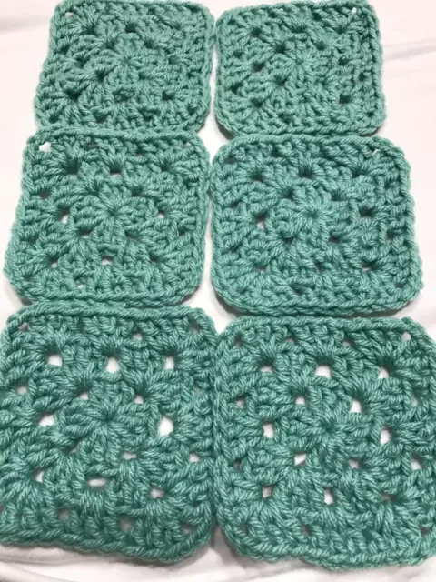 Lot of 20 4" SAGE GREEN Hand Crochet GRANNY SQUARES Afghan Throw Blanket Blocks