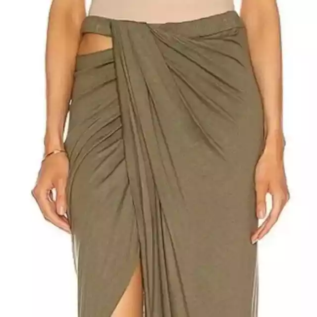 Helmut Lang NWT Ruched Jersey Draped Skirt Naval Olive Green Size M 3