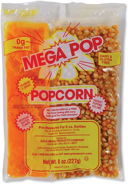 Gold Medal Mega Pop Corn Oil Salt Kit with Coconut Oil for 6 oz Kettle 36 count