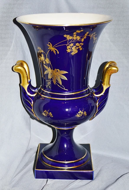 Grand Vase de Cratère Coupe Cobalt Or, Lindner Küps , 30,5 CM