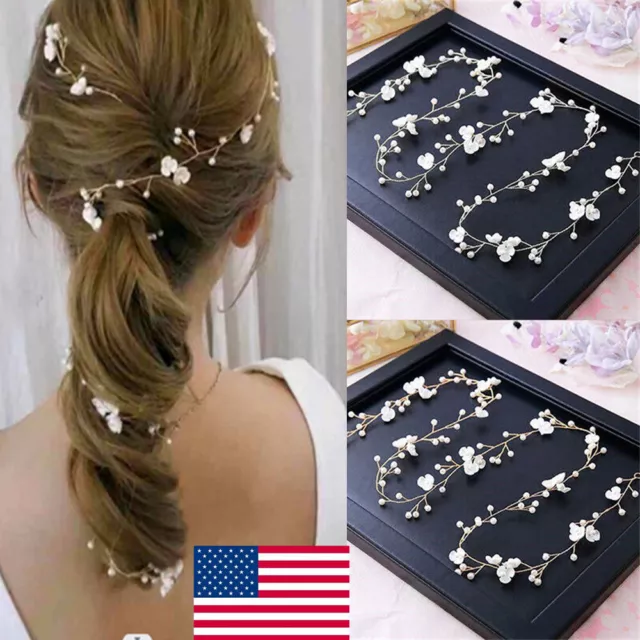 Wedding Bridal Crystal Pearl Flower Headband Headpiece Headdress Hair Accessory