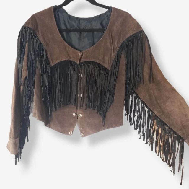 Black Western Mens Cowboy Long Fringed Suede Leather Jacket main image 1