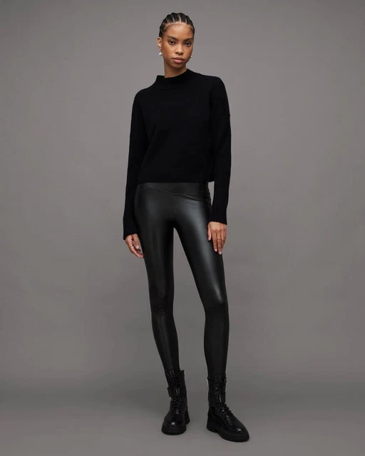 ALLSAINTS CORA LEATHER Look High Rise Leggings Size 12 RRP 139