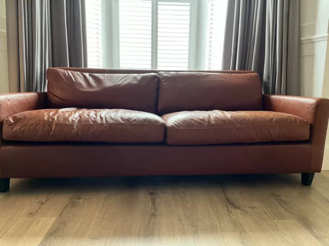 Habitat CHESTER 3 Seater Sofa Leather (Carson City) Tan Dark stained oak legs