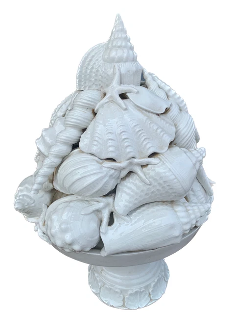VTG Mid-Century Italian Ivory Majolica Sea Shell Topiary 1970s 20” Centerpiece