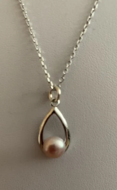 Necklace,sterling silver rhodium plated with fresh water cultured pearl pendant