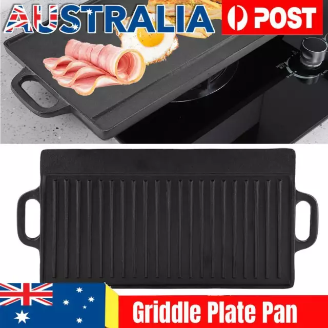 Large Cast Iron Reversible Non Stick Griddle Plate BBQ&Hob Grill Pan Double Side