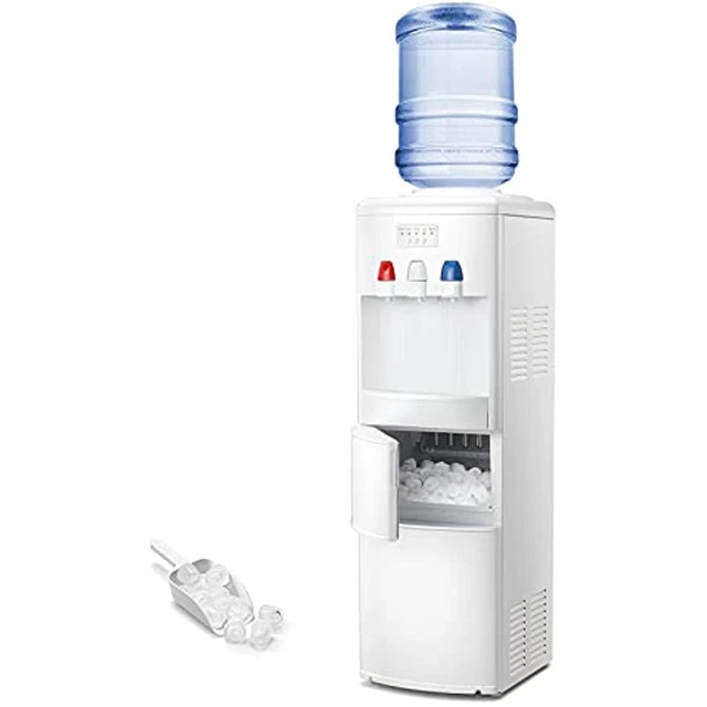 2-in-1 Water Cooler Dispenser Built-in Ice Maker Freestanding Water Dispenser