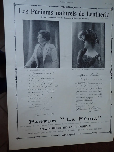 perfume LA FERIA de LENTHERIC Miss ABEMA Mrs VALLET BISSON pub ILLUSTRATION 1902