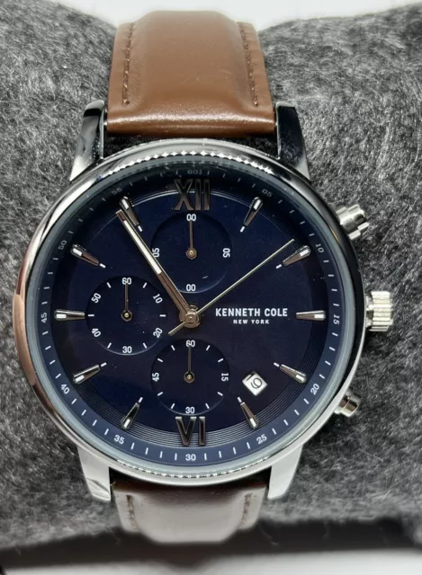 Kenneth Cole New York Mens Chronograph Blue Dial Brown Band Watch KCWGF2184802