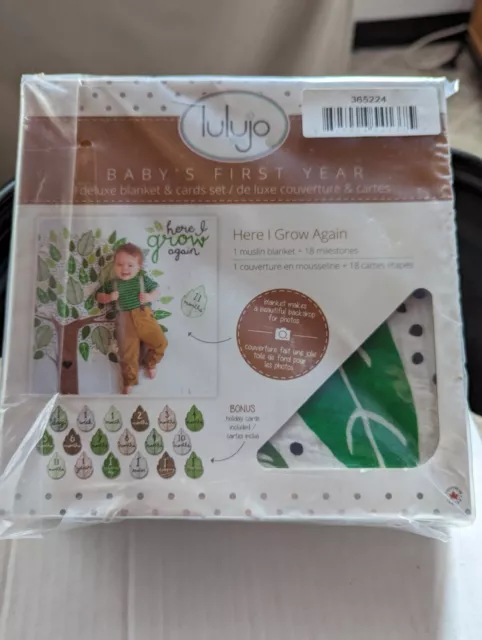 Lulujo Baby's First Year MILESTONE BLANKET & Cards Set HERE I GROW AGAIN NEW 3